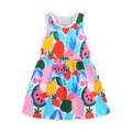 Summer cotton sleeveless girl's dress with colorful fruit print and white piping - 2Y(90cm) / Fruit Print Style (1479)