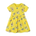 Mädchen Sommerkleid in Gelb mit buntem Blumenmuster, Kurzarm Prinzessinnenkleid im A-Linien-Stil - Gelb Blumig / 2Y(90cm)