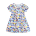 Girls summer dress with colorful rainbow and cartoon cloud prints on white cotton fabric - Cartoon Rainbow Print (1486) / 2Y(90cm)