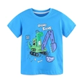 T-shirt blu in cotone per bambini con stampa di dinosauro che guida un escavatore - 2Y(90cm) / Blu (5324)