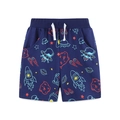 Boys navy cotton shorts with cartoon space print and adjustable drawstring waist - Navy Space Printed Casual Shorts (3106) / 2Y(90cm)