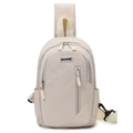 Borsa a tracolla bianco crema in nylon testurizzato con tracolla regolabile e tasca zip frontale - Bianco Sporco