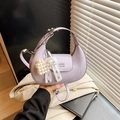 Lavender purple hobo bag with embossed leather and decorative pearl lace charms - Purple