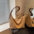 Brown faux suede hobo bag with adjustable leather shoulder strap and large capacity - Khaki
