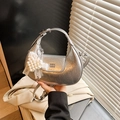 Silver metallic dumpling bag with pearl lace heart charm and adjustable strap - Silver