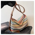 Sac fourre-tout tissé à rayures multicolores avec bandoulière réglable en cuir marron - Marron