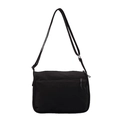 Minimalist black canvas crossbody bag featuring multi-compartment design and adjustable strap - Black