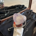 Mini sac bandoulière lavande en forme de cœur avec poignée en perles argentées - Violet