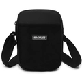 Sleek all-black portable shoulder bag with mesh pocket and adjustable nylon strap - Black
