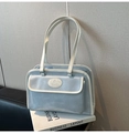 Sac à main bleu clair élégant avec bordures blanches et poche avant à rabat - Bleu