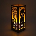 Halloween Laterne mit Spinnennetz-Hohlmuster und warmem LED-Lichteffekt in Schwarz - Schwarz (10-teiliges Set)