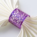Sparkling purple laser-cut napkin ring with hollow floral pattern for wedding table decor - 16cm / Glitter Purple