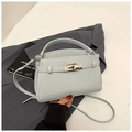 Light blue lychee texture Kelly bag with metal lock and detachable shoulder strap - Blue