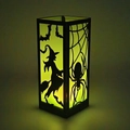 Lanterna di Halloween con silhouette di strega e pipistrello su pannelli luminosi - Stile Silhouette Svuotata di Halloween