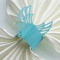 Laser-cut light blue pearlescent paper napkin ring with elegant butterfly wing design - Tiffany Blue