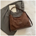 Vintage dark brown suede and leather large capacity hobo bag with adjustable strap - Coffee without Pendant