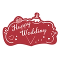 Dettaglio del segnaposto rosso Happy Wedding per calici con scritte artistiche bianche - 10*6CM / Rosso