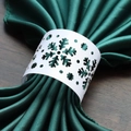 Laser-cut white snowflake paper napkin ring on dark green satin fabric for festive party - 50 Pieces / White