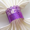 Purple glitter lace napkin ring with laser-cut hollow design for wedding banquet table decor - Glitter Dark Purple