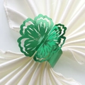 Close-up of green laser-cut flower napkin ring with elegant white satin cloth decor - 20cm / Mirror Dark Green