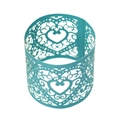 Detailed laser-cut heart pattern on cyan paper napkin ring for elegant wedding decor - Tiffany Blue