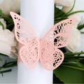 Pink laser-cut butterfly napkin ring with delicate lace pattern for wedding decor - Pink