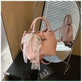 Sac à main chic en cuir PU rose avec nœud en dentelle perle et boucle métallique - Rose avec pendentif