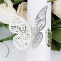 Elegant laser-cut butterfly napkin ring in silver lace design for wedding table decor - Reflective Silver