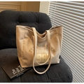 Grand sac cabas en toile beige avec imprimé rétro 1980 et poche intérieure pratique - Khaki