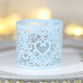 Light blue laser-cut heart pattern napkin ring with elegant hollowed out paper design - Light Blue