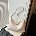 Chic beige hobo bag in lychee texture faux leather with silver zipper details - Rice White (No Pendant)