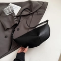 Chic black litchi pattern leather dumpling bag with adjustable shoulder strap - Black without Pendant