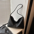 Black pebbled leather Hobo bag with large capacity and thin shoulder strap for daily use - Black without Pendant