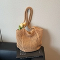Sac fourre-tout en maille ajourée tissé à la main marron clair avec doubles anses - Kaki