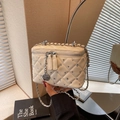 White quilted crossbody box bag with sparkling rhinestones and flower charm detail - Off-white