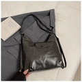 Grand sac hobo minimaliste en cuir vintage gris foncé pour les trajets quotidiens - Sans Pendentif / Noir