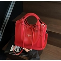 Sac à main élégant en similicuir rouge avec nœud décoratif et poignée supérieure - Rouge