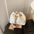 White quilted bucket bag with diamond rhinestones and silver chain strap - White Without Handle