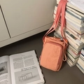Versatile coral pink nylon crossbody bag with drawstring and adjustable strap - Pink