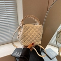 Chic beige quilted bucket bag with shimmering rhinestones and a woven handle - Off-white