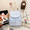 Light blue nylon backpack with white rope handle and drawstring for casual travel use - Blue
