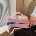 Pink multipurpose fitness bag with white straps and sleek blue streamlined details - 20-35L / Pink