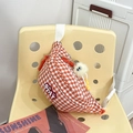 Sac bandoulière pied-de-poule orange avec pendentif peluche et sangle ajustable - Orange Avec Pendentif