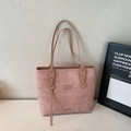 Pink minimalist tote bag with fabric texture and brand logo for daily commute usage - Pink (No Charm)