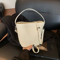 Chic beige bucket bag with litchi texture and adjustable shoulder strap for women - White Without Pendant
