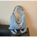 Vintage large capacity tote bag in light blue denim fabric with adjustable strap - Blue