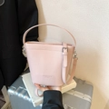 Pink lychee grain leather bucket bag with top handle and adjustable shoulder strap - Pink Without Pendant