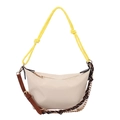 Borsa a tracolla beige in nylon con manico intrecciato giallo e catena a righe - Bianco