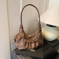 Brown vintage hobo bag with pleated texture and stylish side pocket detail - Brown