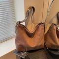 Brown vintage suede and leather large tote bag with adjustable shoulder strap - Coffee
